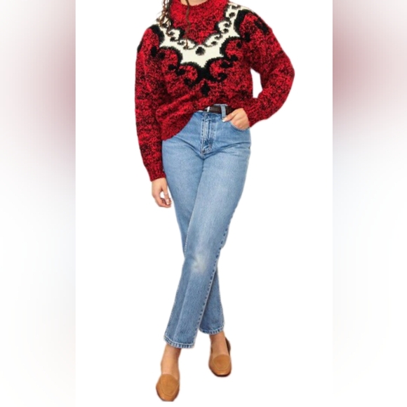 Vintage 80s Spice of Life Womens Cherry Red  Chunky Fuzzy Knitted Sweater Size L - Picture 6 of 11